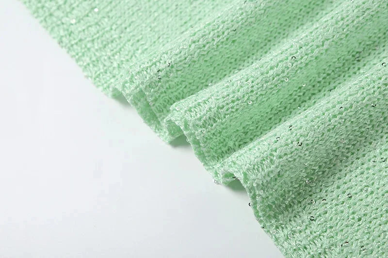 Women Sexy Sequins Knitted Mini Beach Dress Swinging Collar GlowCart