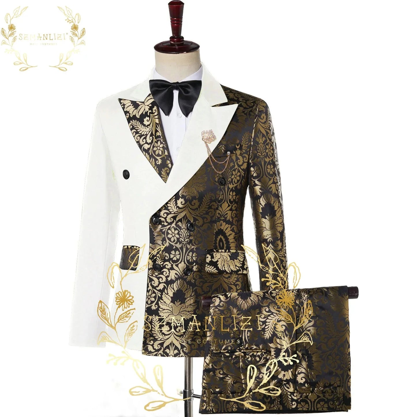 Latest Design Men's Suit Houndstooth Jacket Black Pants 2 GlowCart