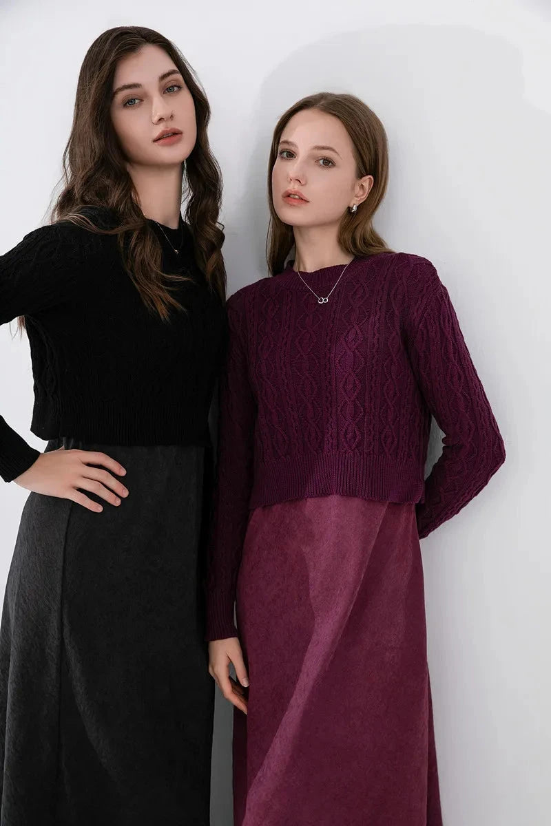 AS 2024 woman clothes short design Cable knitted tops + GlowCart