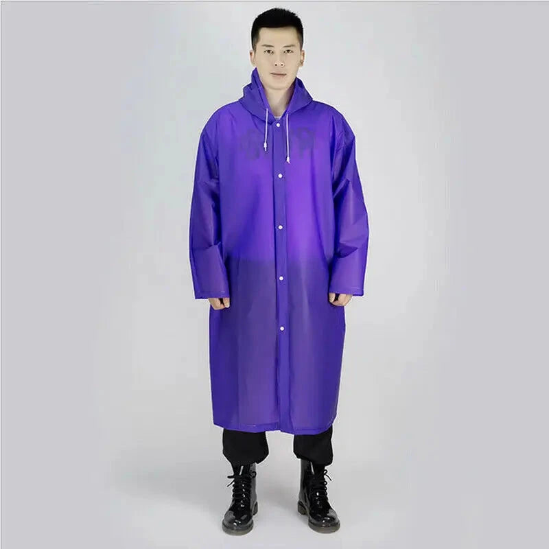 Mens Womens Waterproof Raincoats Long Jacket EVA Button GlowCart