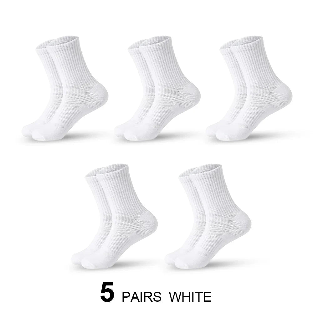 Mens Moisture Wicking Outdoor Hiking Work Cotton Socks Compression Cushion Crew Socks Leisure Men Black Socks 5 Pairs GlowCart