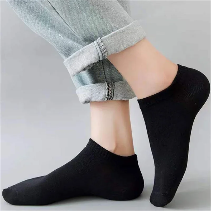 1/10/20/40 Pairs Black Men Boat Socks Business Sport Socks Sweat Absorption Mature Solid Color Soft Non Pilling Ankle Socks GlowCart