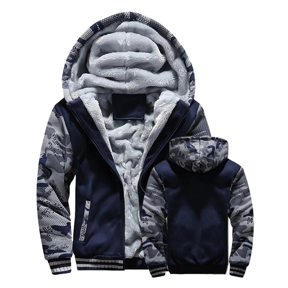 Winter Jacket Men Warm Coat Thick Fleece Male Zipper Hooded