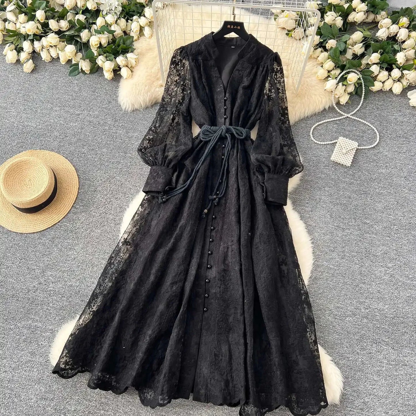 Luxury Embroidery Formal Dresses Women Summer Autumn Lantern GlowCart