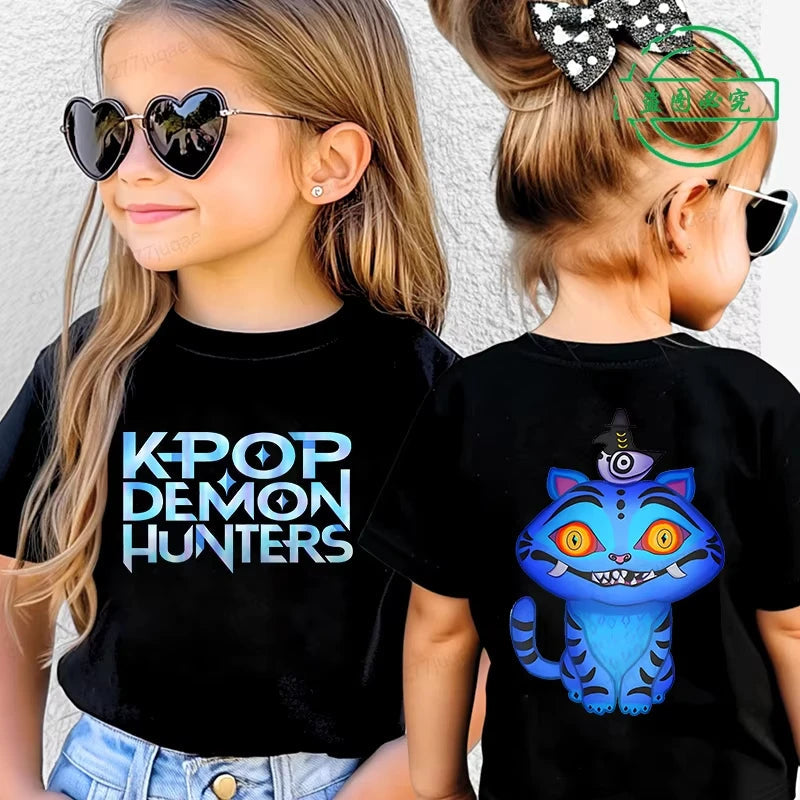 KPop Demon Hunters Saja Boys Kids Clothing Summer Cartoon Derpy Tiger Clothes Fashion Boys T-shirt Cotton Children's T Shirts GlowCart