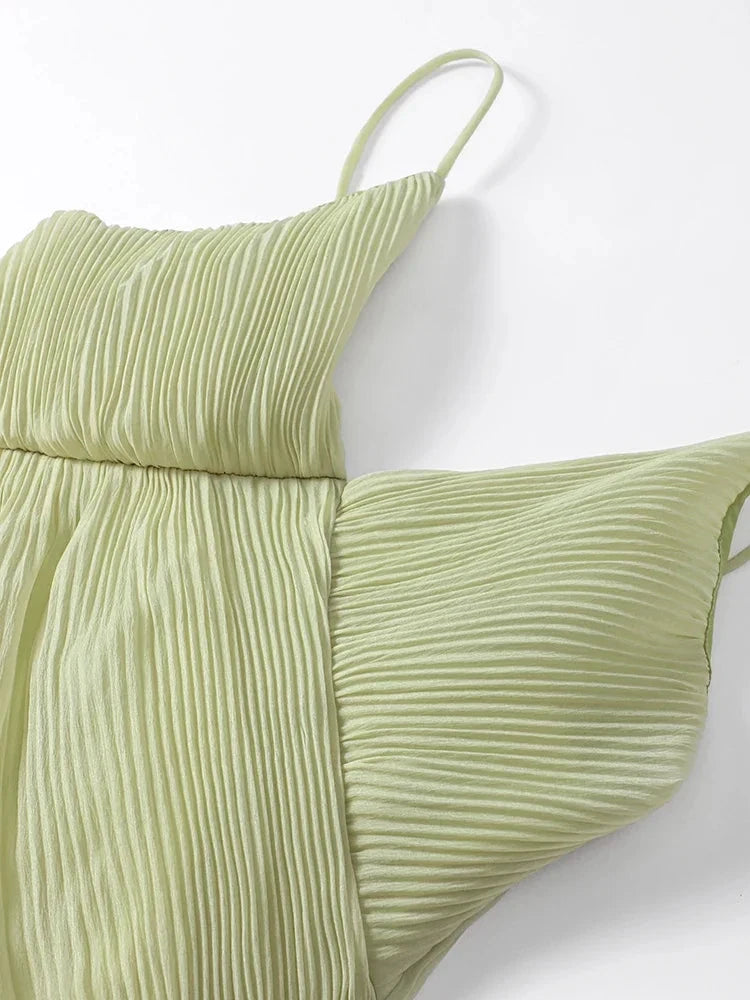 Pleated Perspective Halter Dress V-Neck Hanging Neck Sexy GlowCart