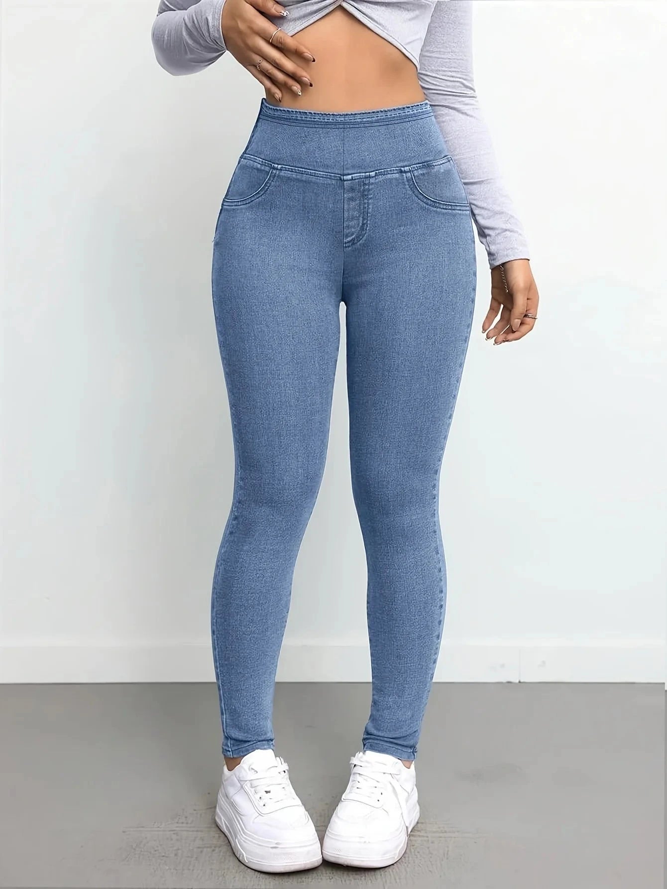 Women's Slim Fit Autumn Leggings with Full Length Denim-Look GlowCart
