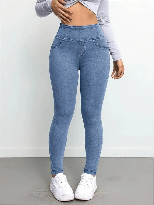 Women's Slim Fit Autumn Leggings with Full Length Denim-Look GlowCart