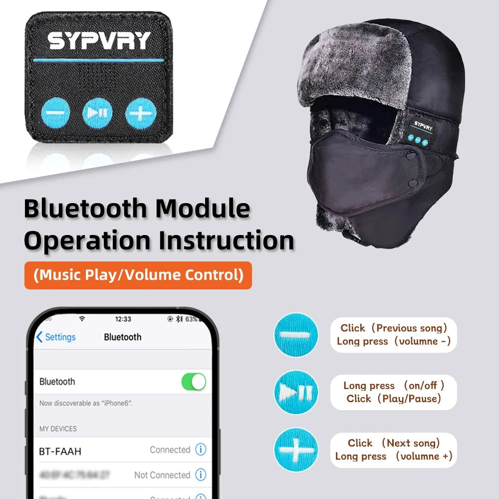Winter Trapper Hat for Men Women Warm with Bluetooth GlowCart