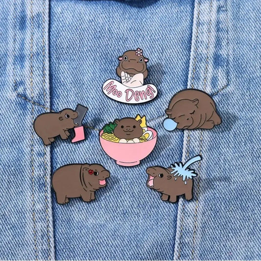 Cute Cartoon Hippo Metal Badge Brooch Fashion All Match GlowCart