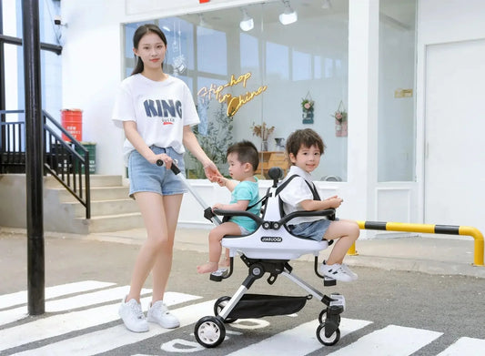 Double Baby Stroller Trolley Car Portable Folding Stroller Two Kids Child Trolley Pushchair Baby Light Stroller with Parasol GlowCart