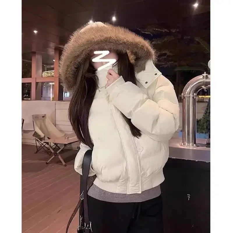 2025Autumn Winter Solid Leisure Women's  Fur Hooded Jacket GlowCart