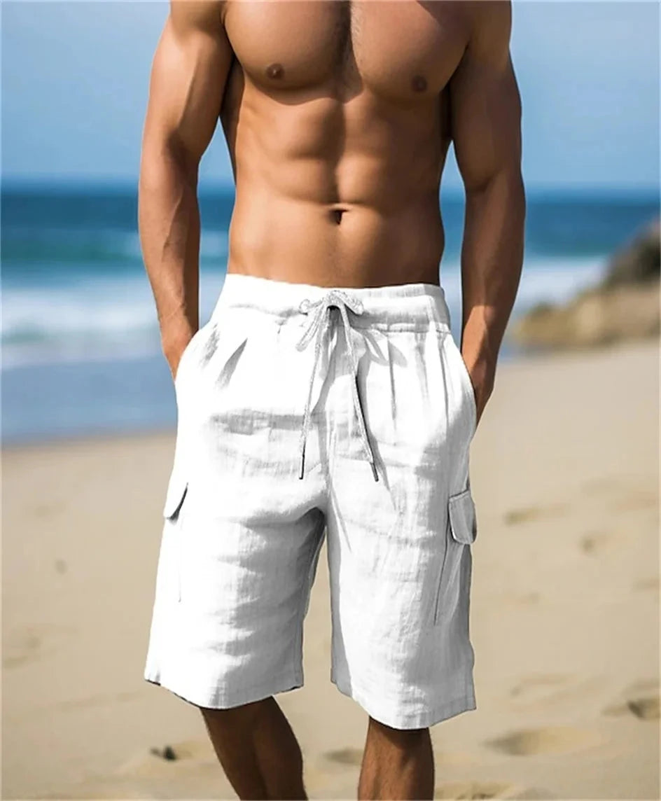 Men's Shorts Linen Solid Tooling Wind Elastic Drawstring GlowCart