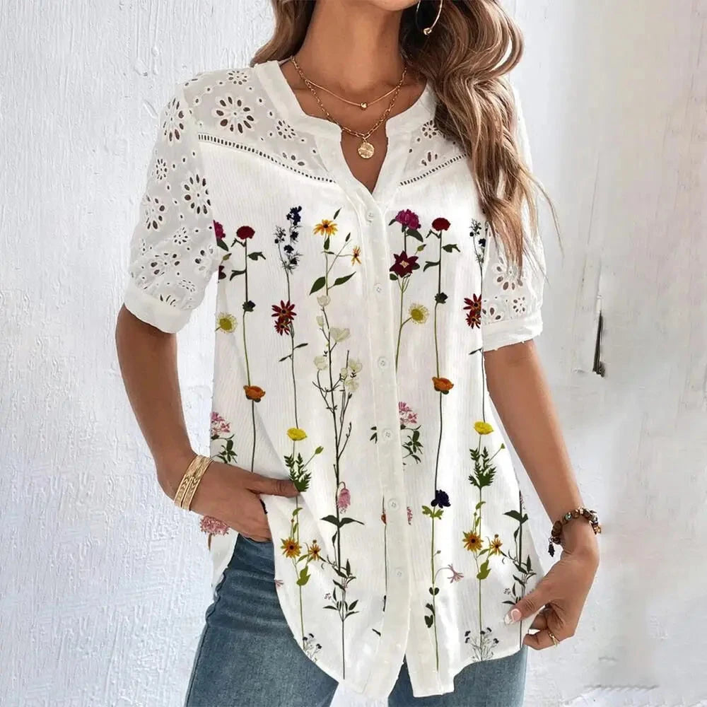 Temperament Casual Lace Woman Shirt Fashion Loose Shirt GlowCart