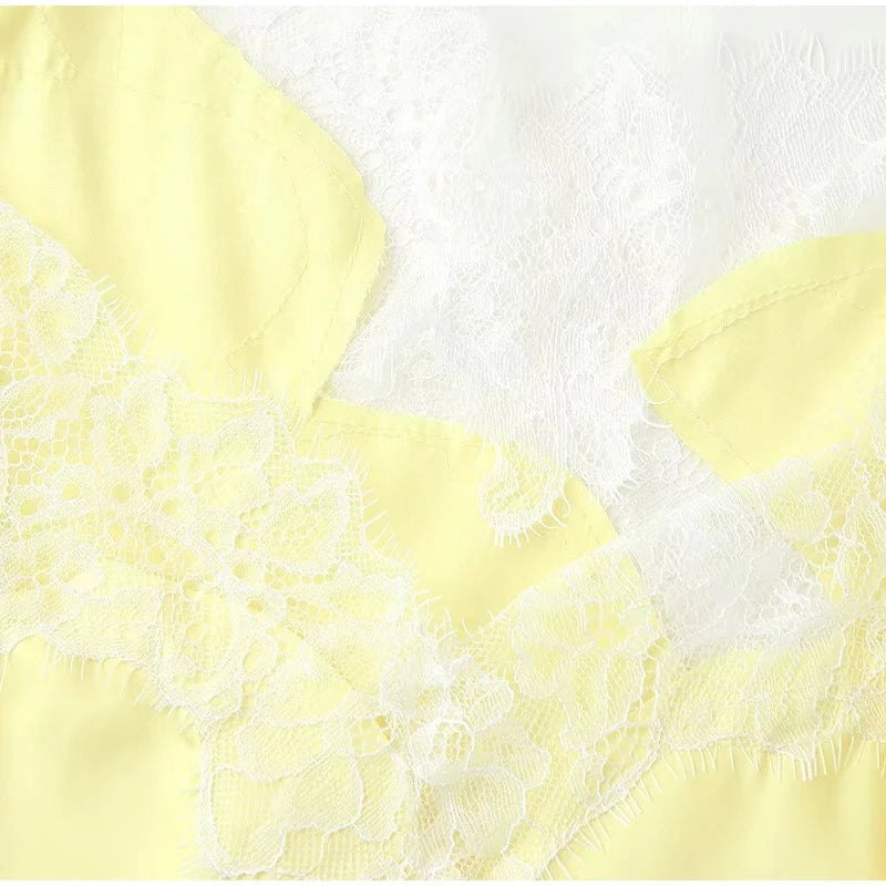 Sexy Lace Patchwork Sling Dress Women Satin Off-shoulder GlowCart