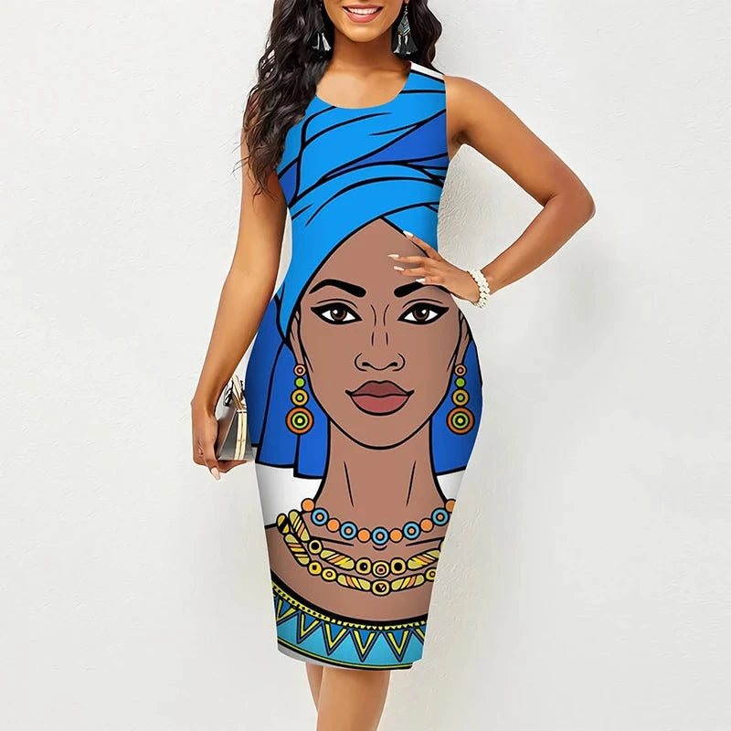 African Black Girls 3D Print Sexy Knee Length Dresses Women GlowCart