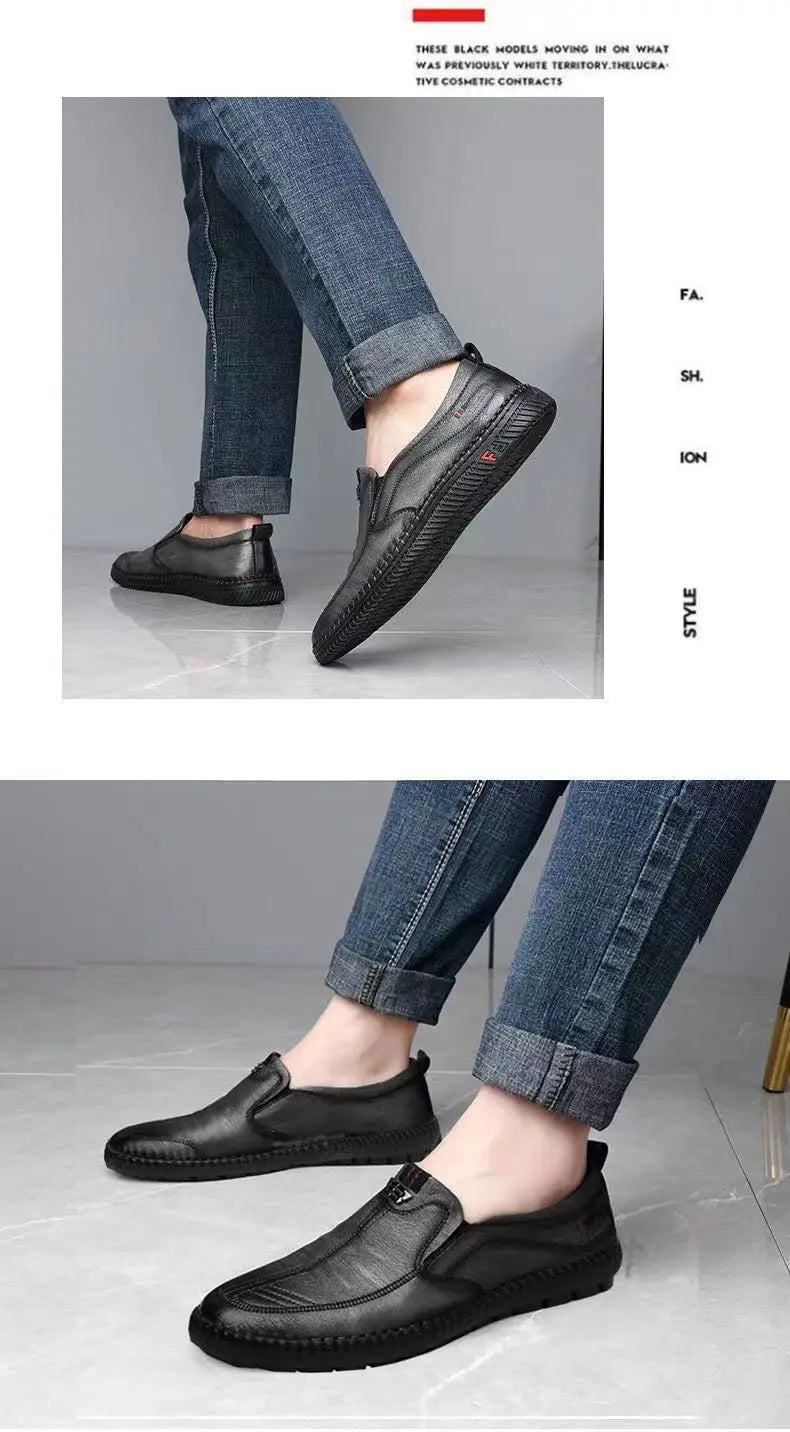 Mens PU Leather Loafers Non Slip Walking Flats Breathable