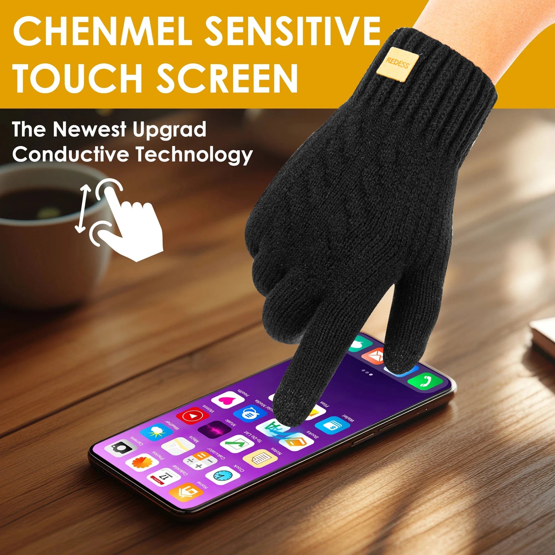 Winter warm sports gloves, with added insulation inside, GlowCart