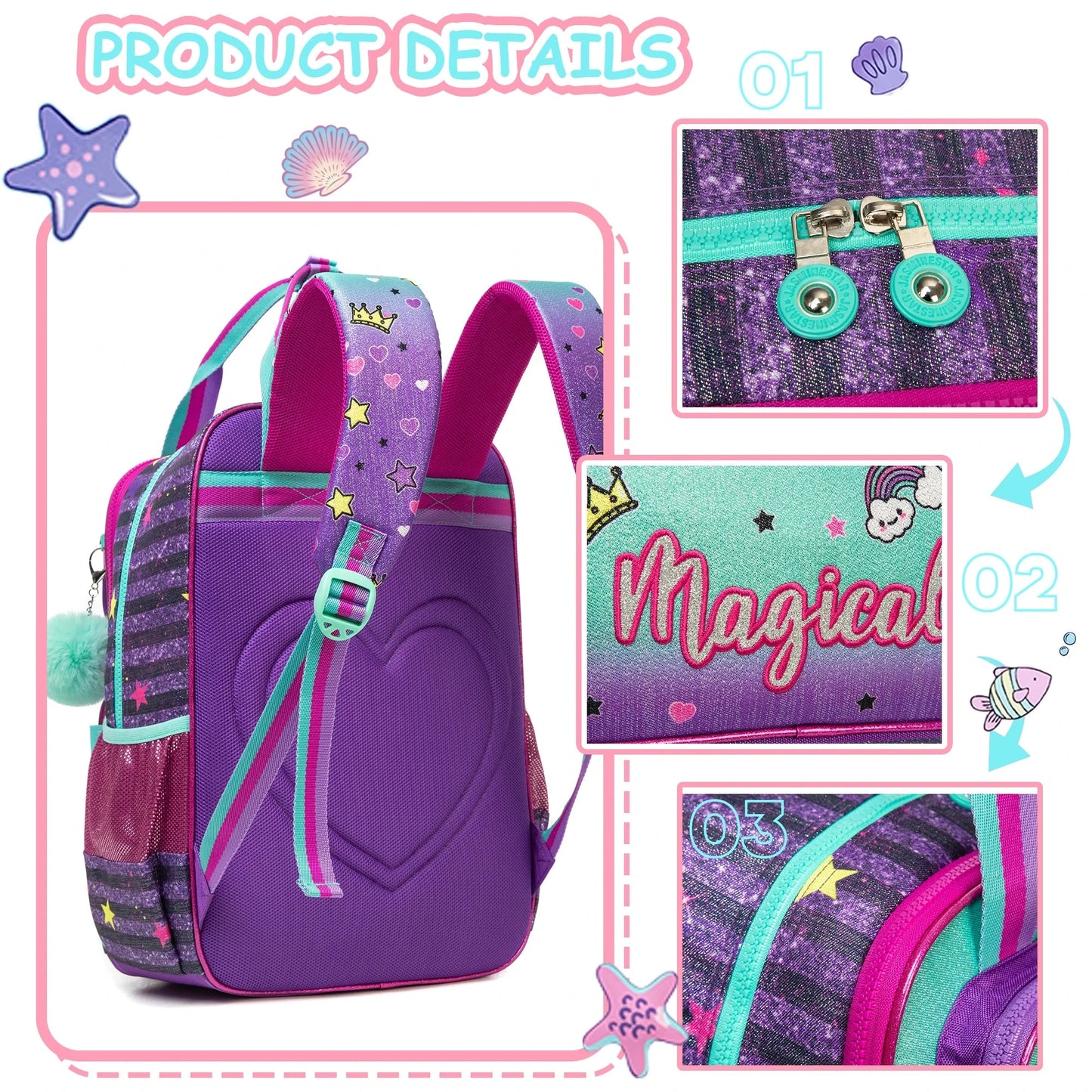 School Bags for girls Backpacks for Kids with Lunch Bag and Pencil CasesCute Backpacks for Kindergarten and Elementary School GlowCart