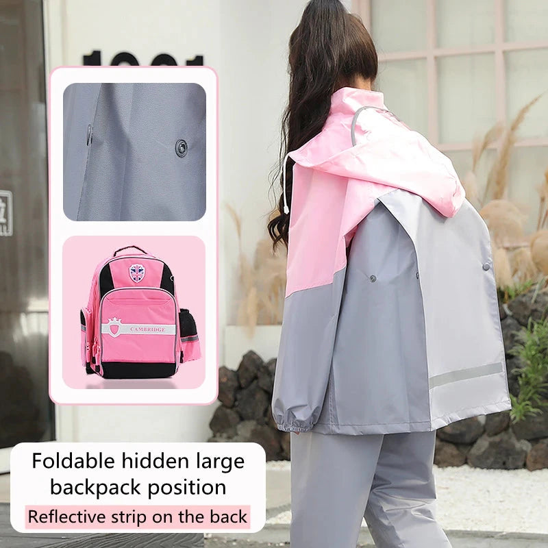 Fashion Children's Color Matching Raincoat And Rain Pants GlowCart