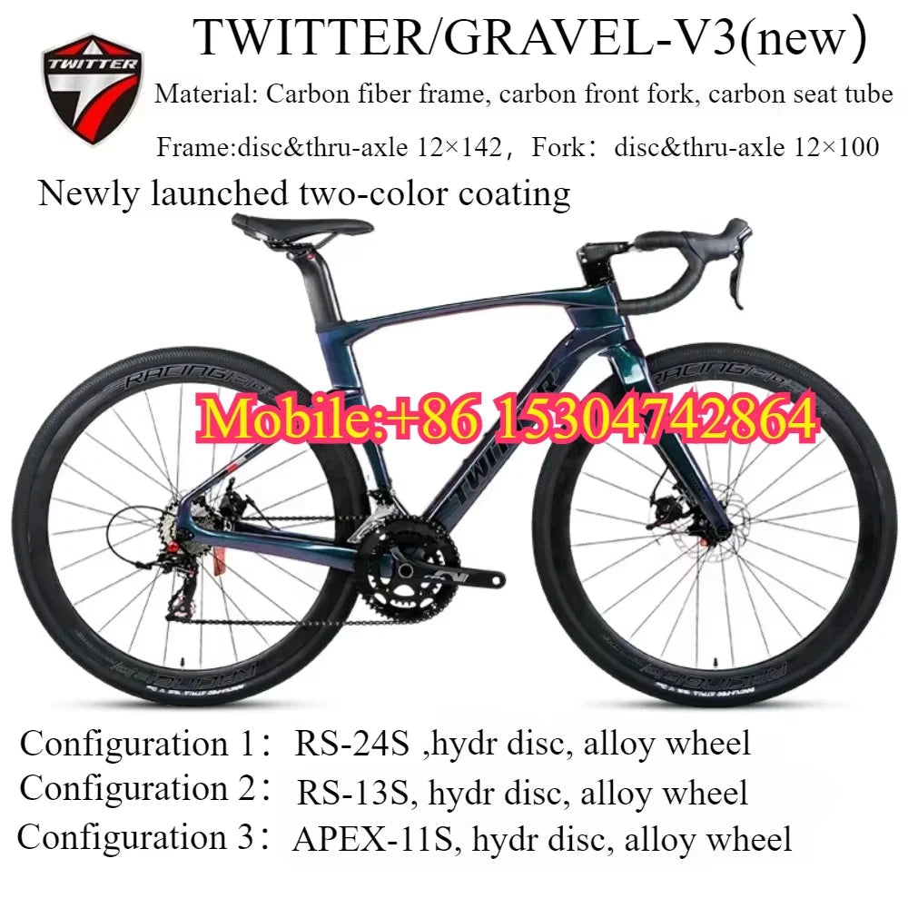 TWITTER 2025 GRAVEL-V3 new 700C off-road gravel carbon fiber road bicycle hydraulic oil disc brake mechanical transmission GlowCart