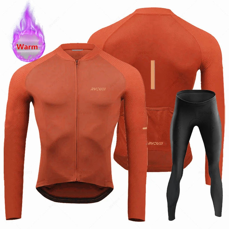 Rvouei New Winter Cycling Clothes Set Man Thermal Fleece Jersey Suit Sport Riding Bike MTB Clothing Bib Pants Sets Ropa Ciclismo GlowCart