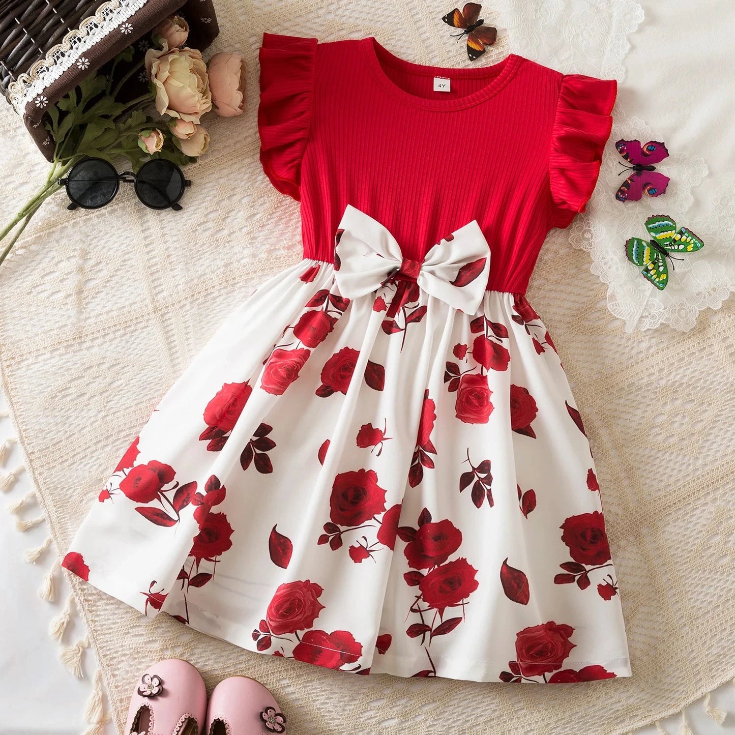 Flower Kids Dresses for Girls Wedding Birthday Party Dress Ruffles Sleeveless Elegant Princess Dress Children Casual Clothing GlowCart