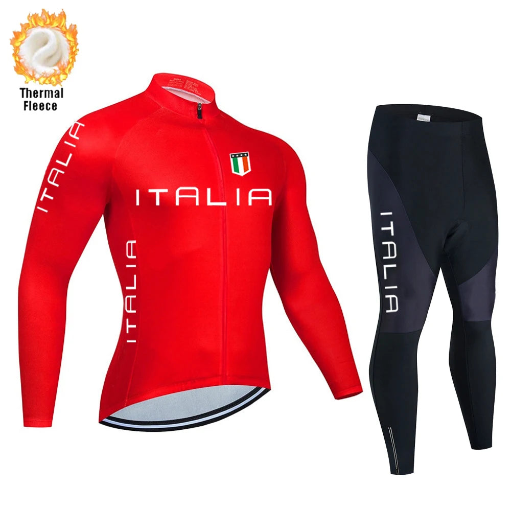 2026 New Winter Thermal Fleece Cycling Jersey Set Long Sleeve MTB Racing Bike Jersey Suit For Men Bib Pants Set Cycling Clothing GlowCart