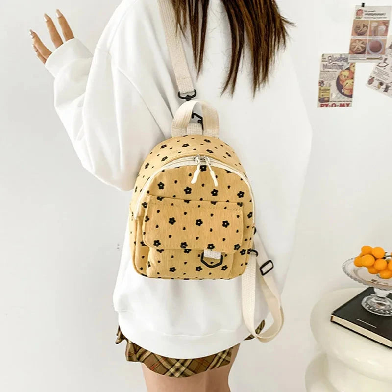Cute Flower Print Baby Backpacks Lightweight Corduroy Mini Schoolbag for Kids Boy Girl Fashion Floral Children Shoulder Bags GlowCart