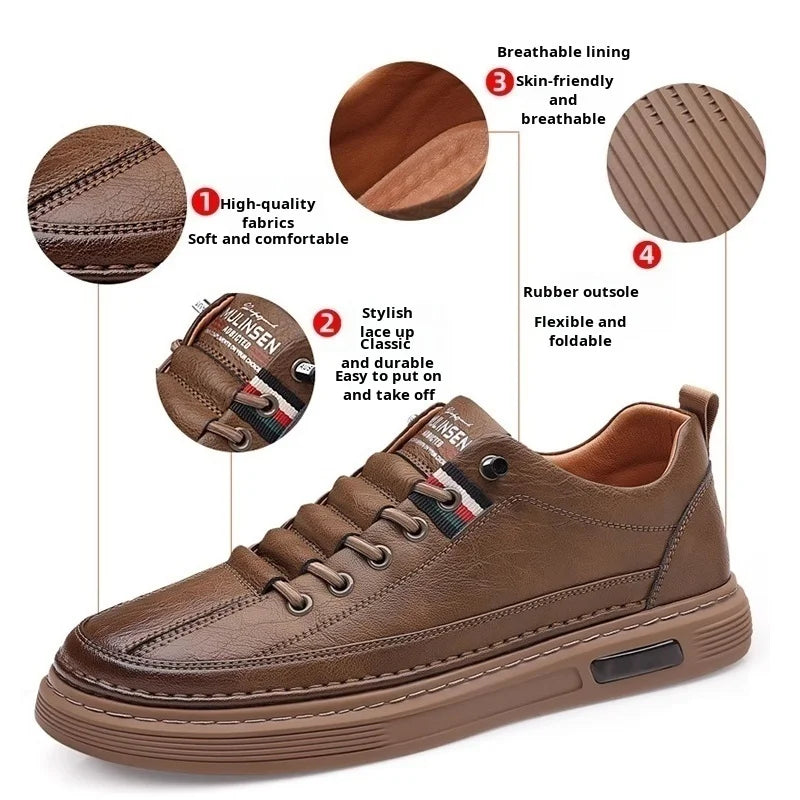 Men's Casual Shoes Spring Autumn Depressurized Breathable Lacefree Leather Shoes Super soft and wear-resistant Men's Board Shoes GlowCart