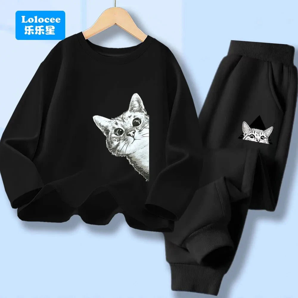 Spring Autumn Baby Boys Clothes Sets Kids Funny Cat Print Long Sleeve T-shirt Tops+ Pants Suits Boys' Tracksuit CLM1 GlowCart