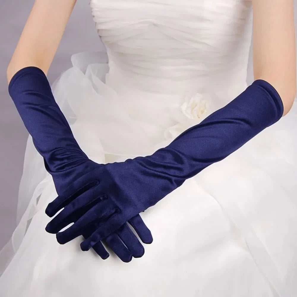 1Pair Women's Evening Party Formal Gloves Solid Color Satin GlowCart