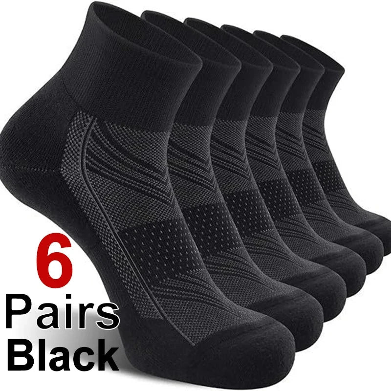 6 Pairs Men Running Sports Socks Comfortable Sweat Absorbing Breathable Cushioning Shock-Absorbing Basketball Sports Casual Sock GlowCart
