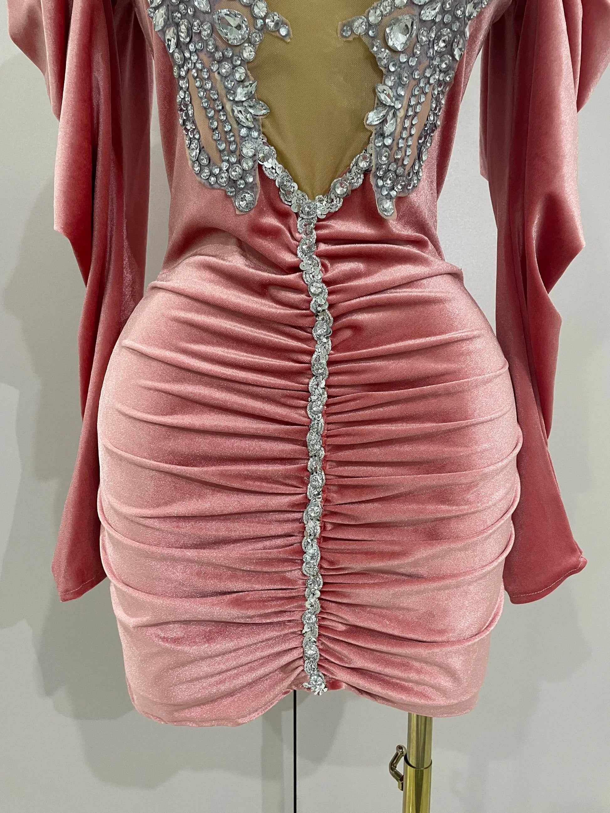 Luxury Sparkly Crystals Sexy Mesh White Velvet Short Dress GlowCart