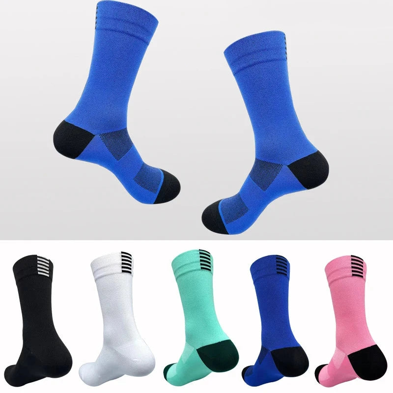 5 Pairs Cycling Sock Men Compression Sports Sock Outdoor MTB Road Bike Socks Running Hiking Breathable Mesh Mid Tube Mountain GlowCart