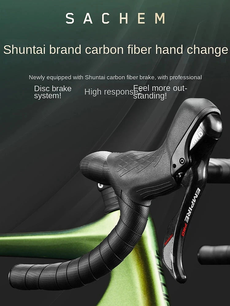 2025 New Ultra-Light Carbon Fiber Road Bike Fast Racing Bicycle with Hydraulic Disc Brakes 16/24-Speed Gear Shift Drop Handlebar GlowCart