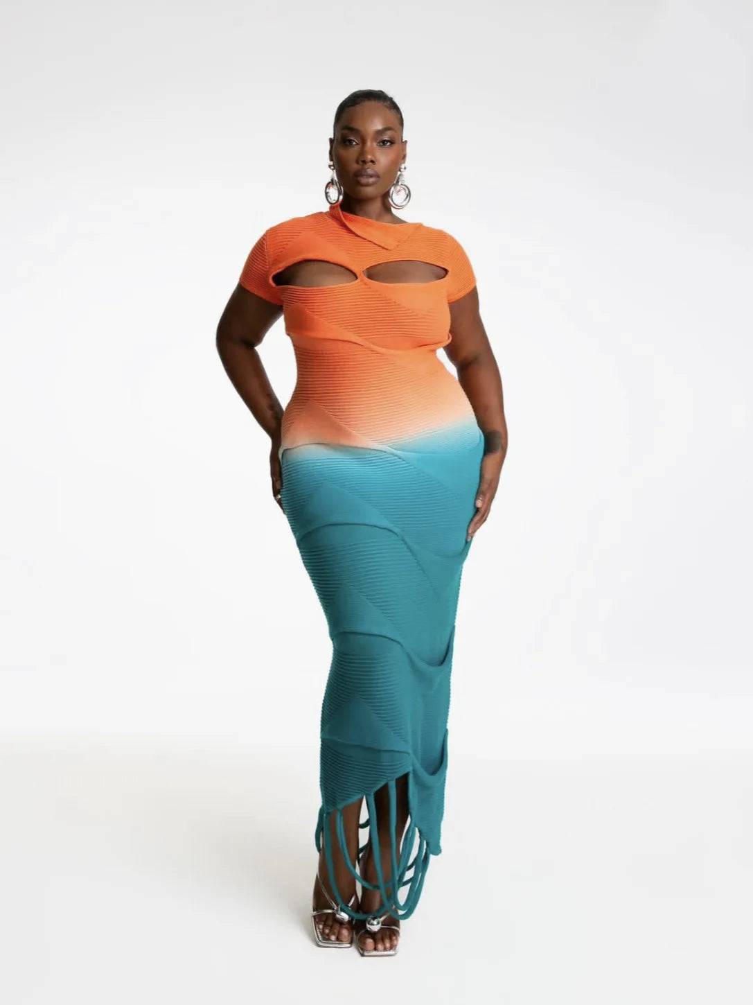 VEITCHE Fashion O-Neck Knitted Sweater Women Dress Pullover Sexy Gradient color Long dress 2025 New Spring Summer Maxi Dresses GlowCart