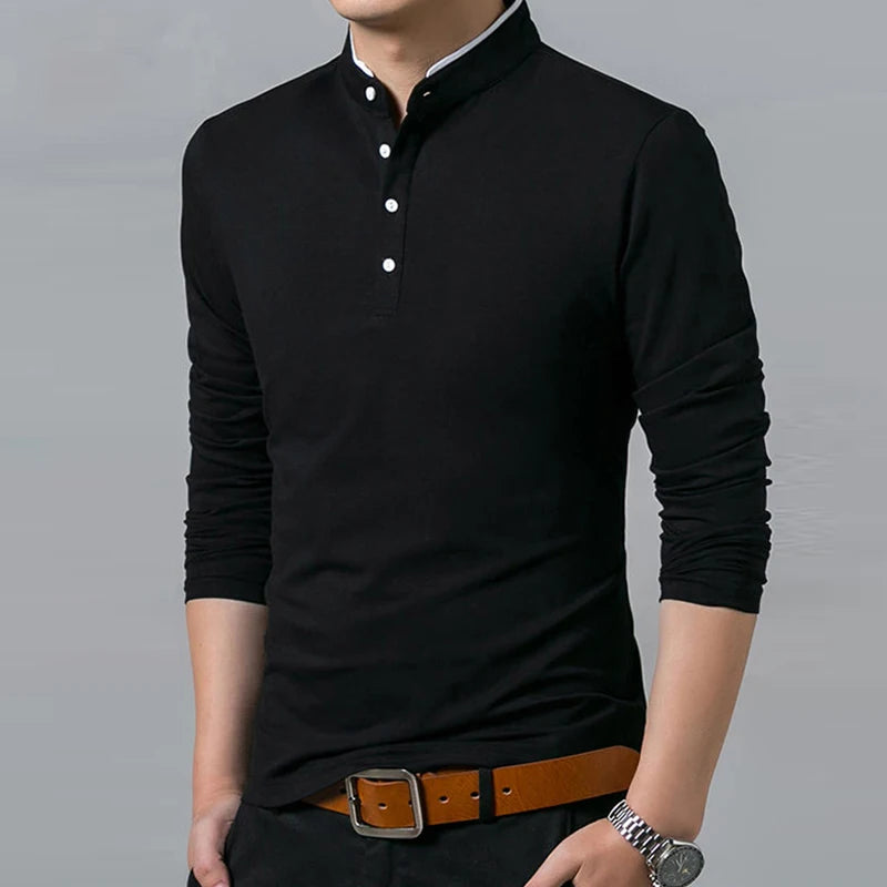 Men's Business Casual Long Sleeve Polo T-shirt Summer