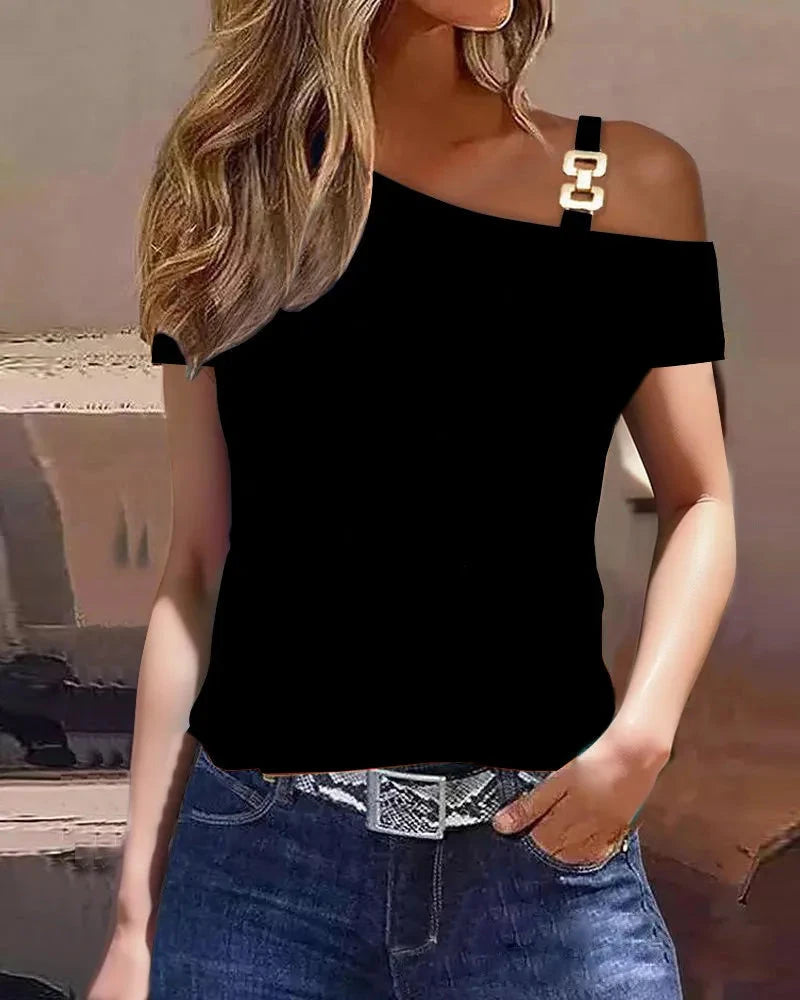 Women Summer Ruffles Short Sleeve Loose T Shirt Chic Elegant GlowCart