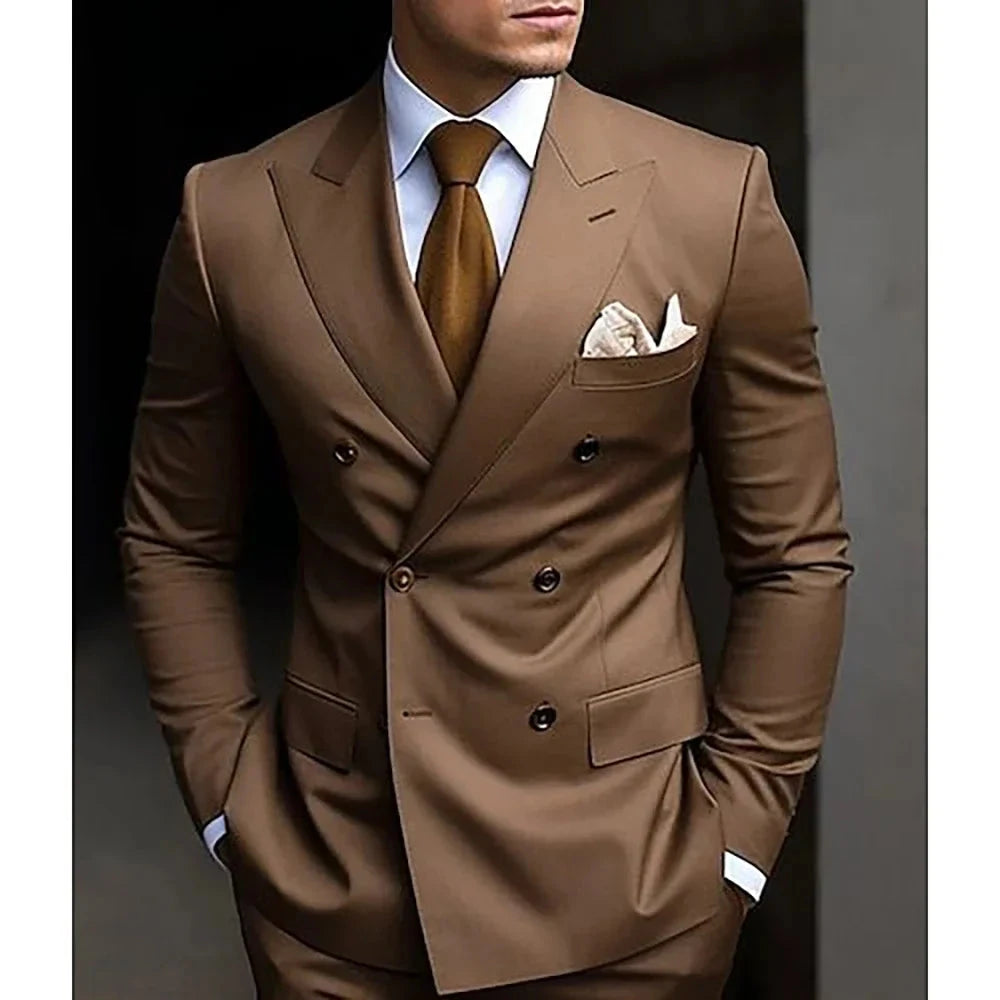 High Quality Brown Men's Suits Double Breasted Bespoke GlowCart