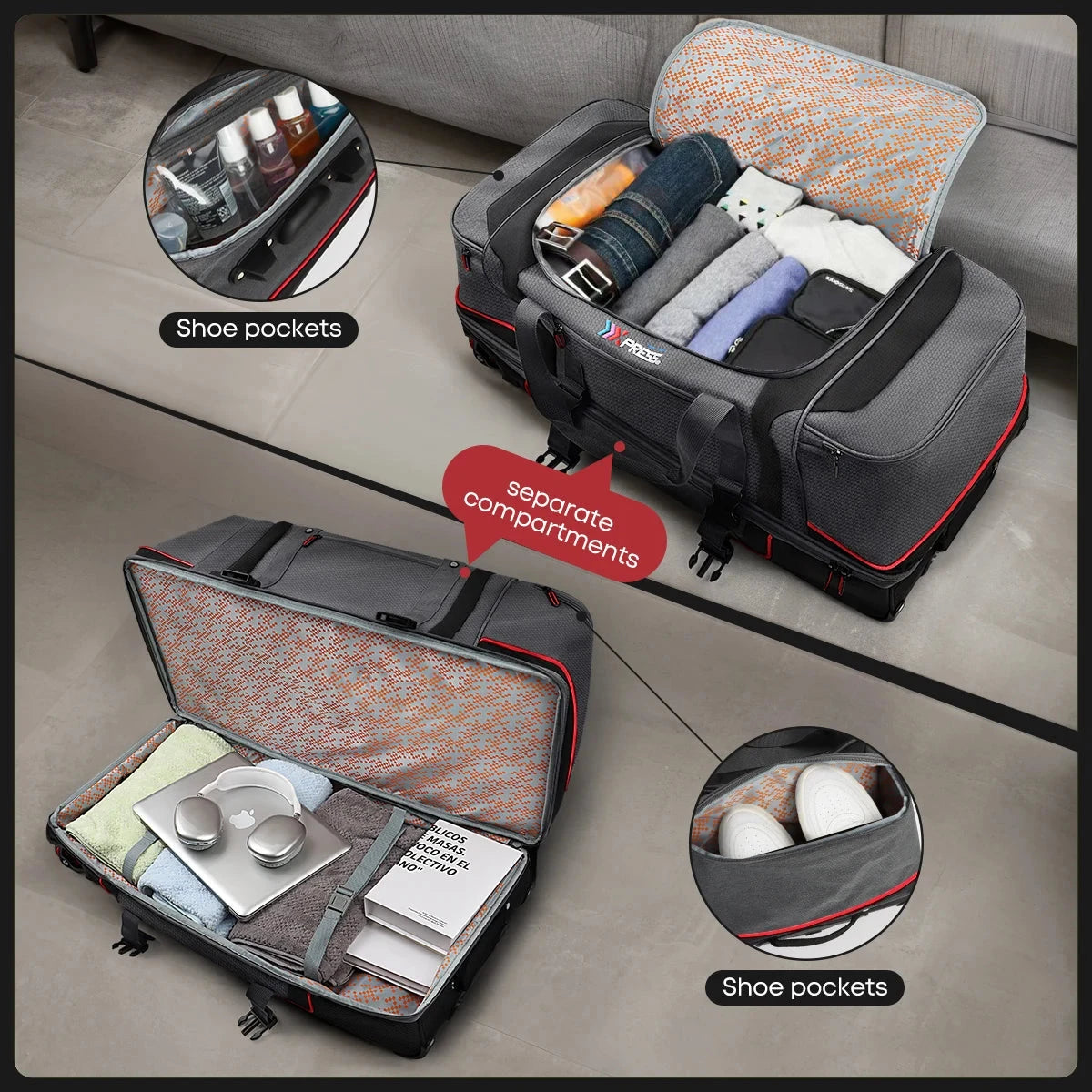 30" Rolling Duffel Bag with Wheels and Handle Drop Bottom GlowCart