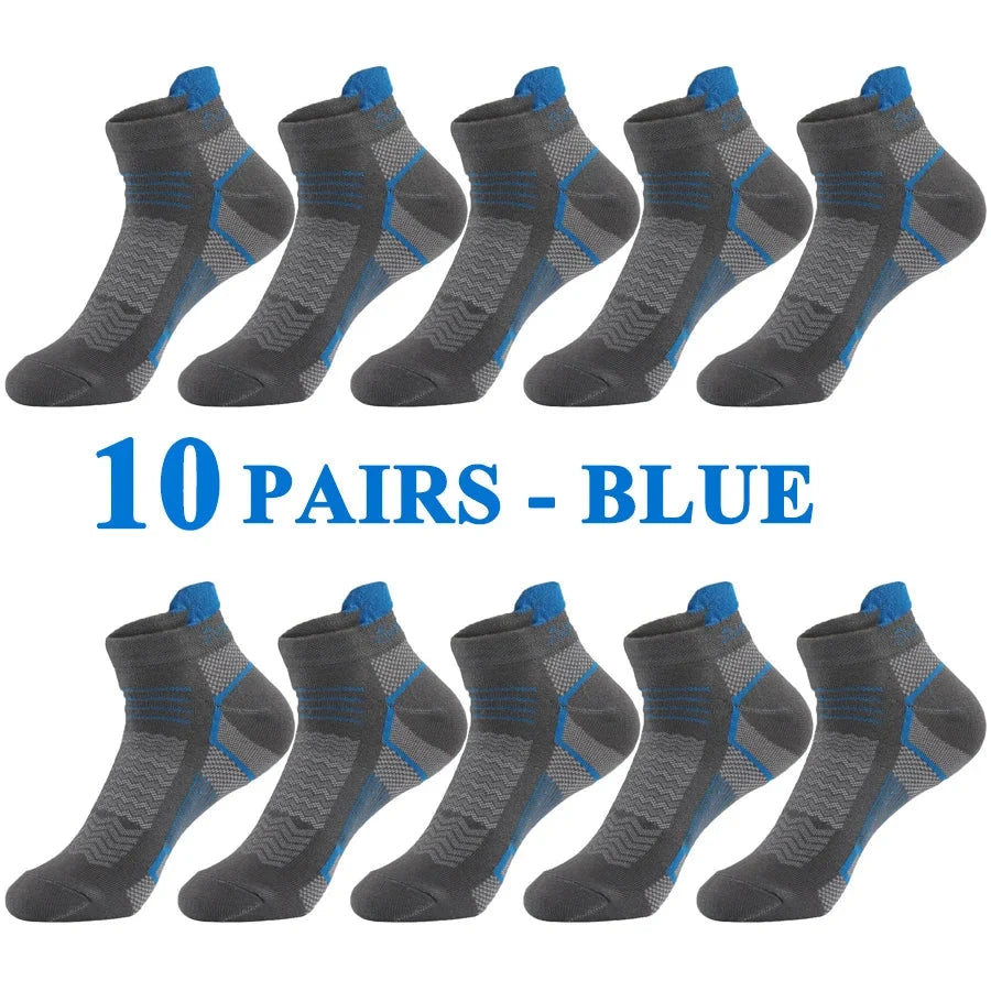 5 Pairs/Lot Running Socks Men Casual Outdoor Sports Cotton Black Grey Blue Athletic Stripes 14 Colors Travel Male Husband Gifts GlowCart