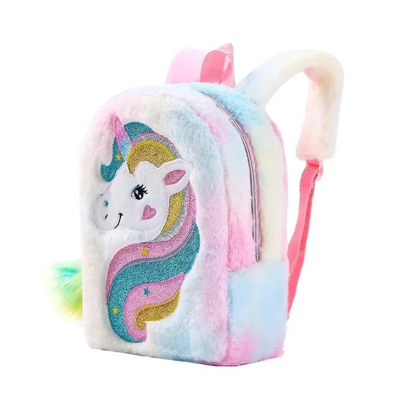 Kids Backpack Kids School Bag Fashion Large Capacity Children Girls Unicorn Plush Tie-Dye Bag Mochila GlowCart