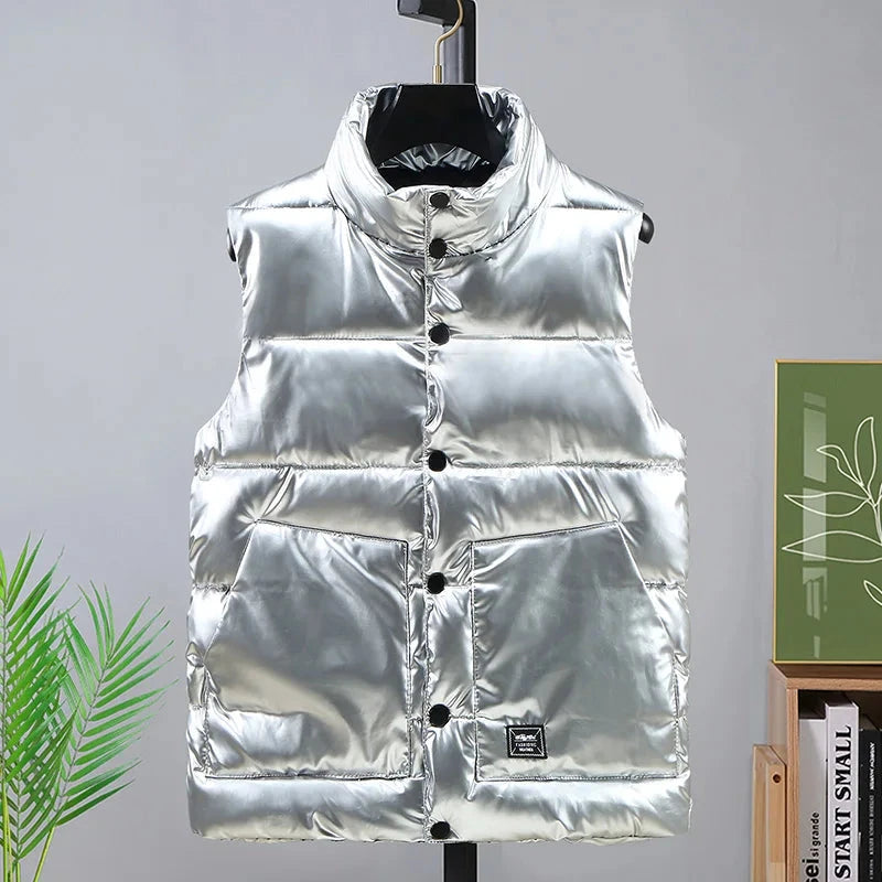 Fashion Glossy vest Mens Sleeveless Jacket Winter Casual GlowCart