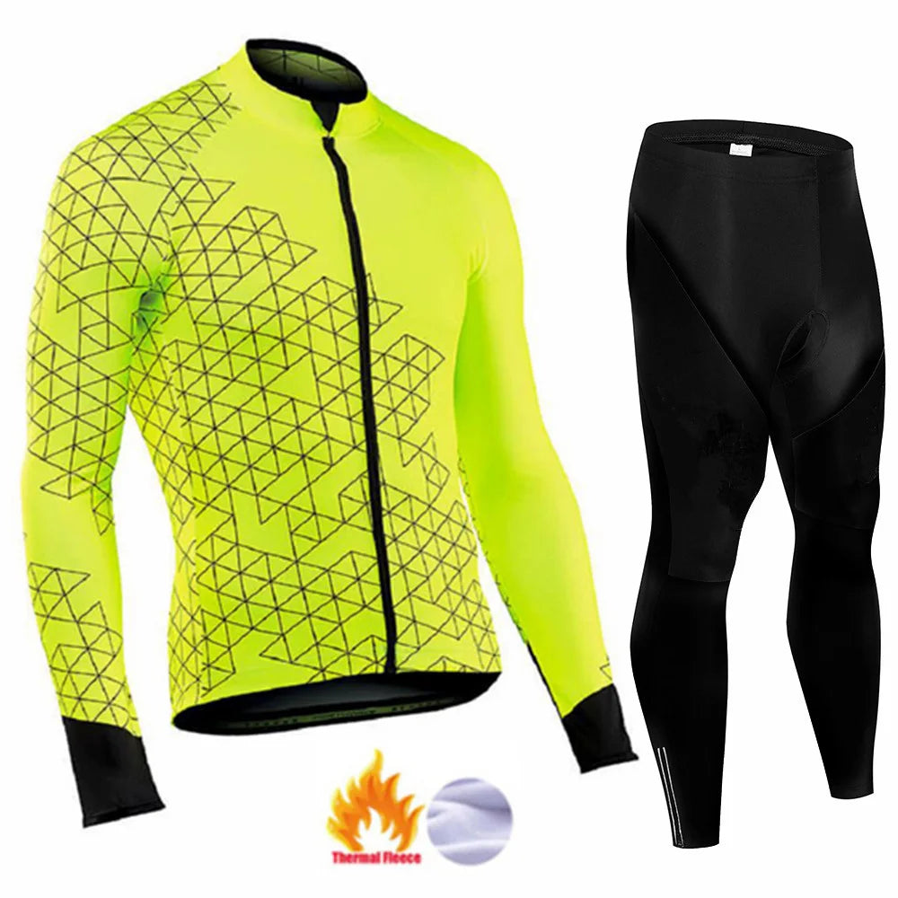 2026 New Thermal Fleece Cycling Jersey Set Winter Long Sleeve MTB Racing Bike Jersey Suit For Men Bib Pants Set Cycling Clothing GlowCart