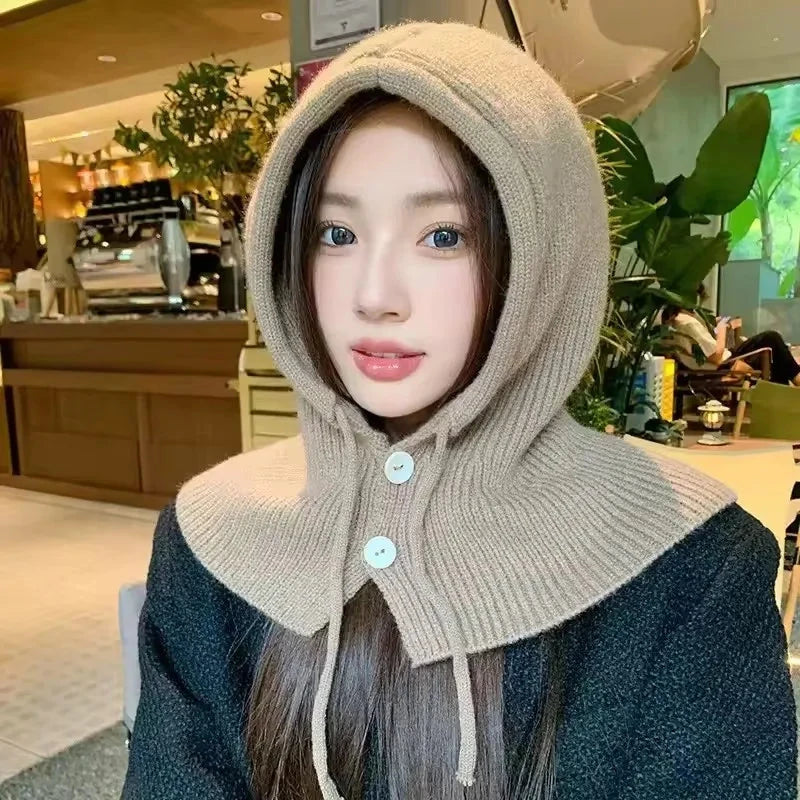 Knitted Hooded Caps Winter Balaclava Hats Women Korean Style GlowCart