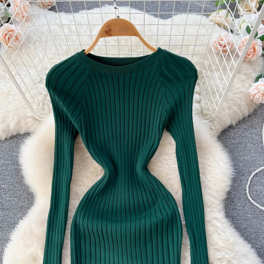 SINGREINY Winter Women Knit Maxi Dress O Neck Autumn Long GlowCart