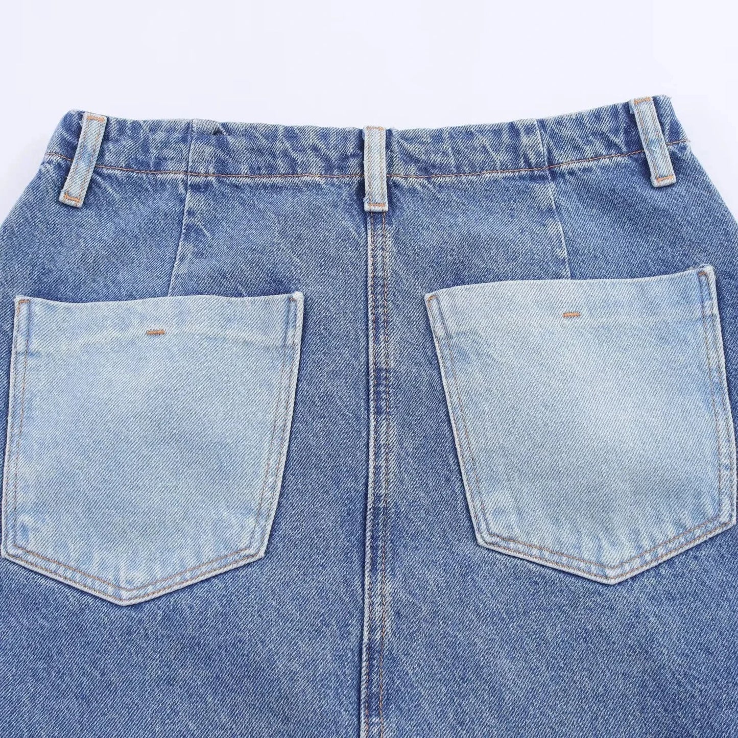 RARA2025 autumn new women's casual fashion simple versatile slim stitching medium-length high-waist denim skirt GlowCart