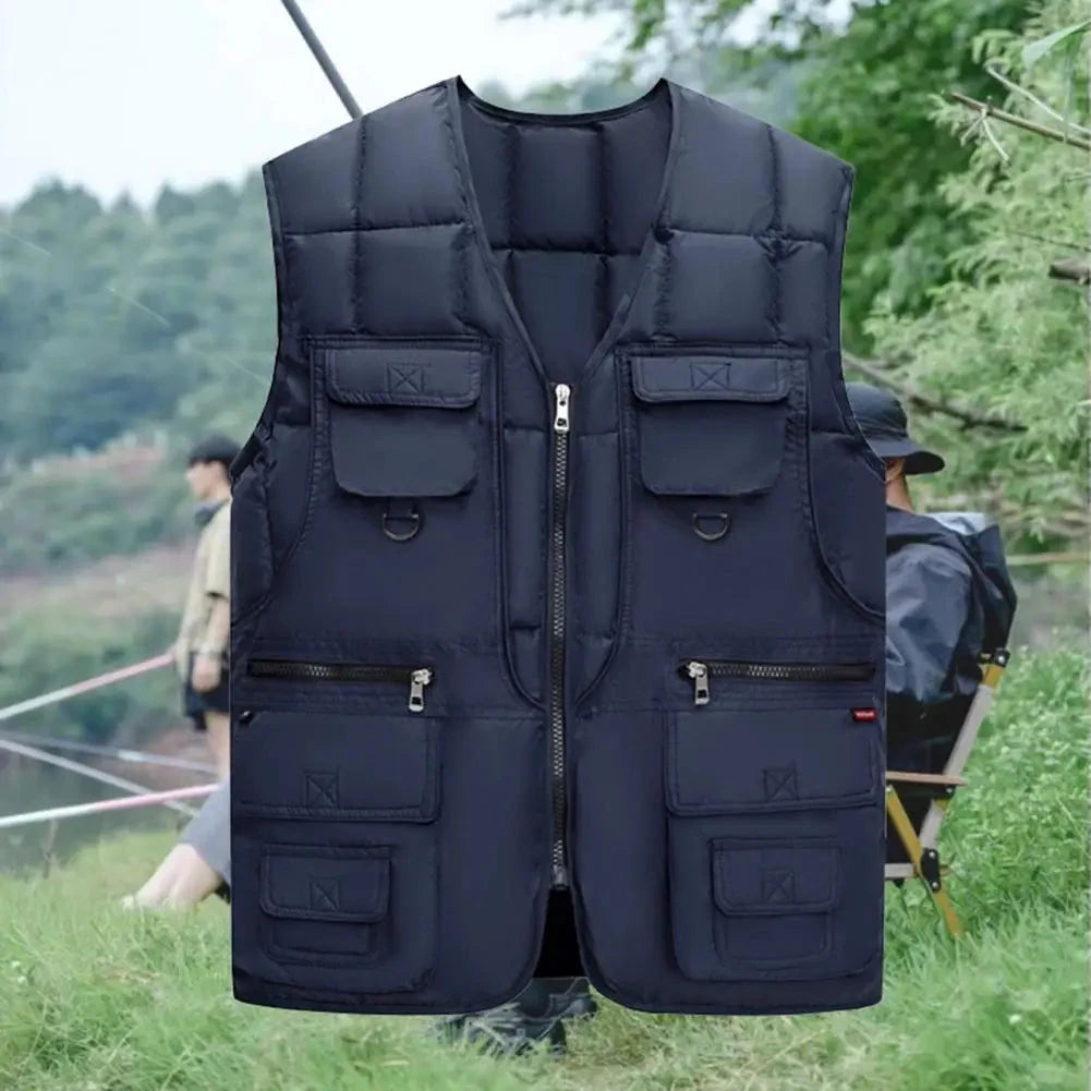 Men Down Vest 10 Pockets Cargo Vest Sleeveless Zipper GlowCart