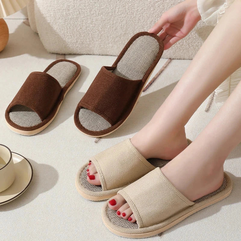 Men Linen Slippers Couples Fashion Women Casual Home Slippers Indoor Floor Flat Shoes Sandals Slides Four Seasons At Home GlowCart